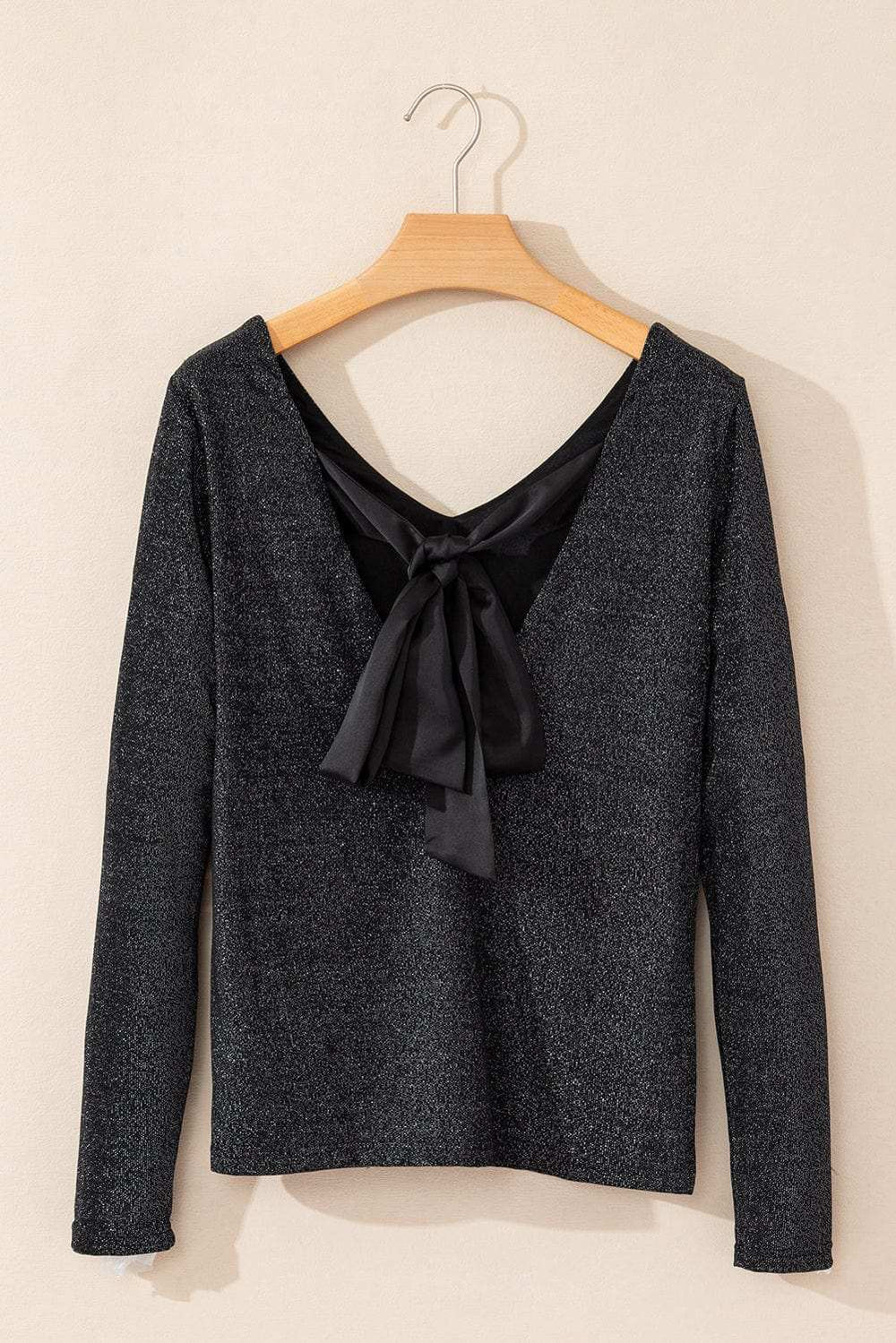 Bowknot V-Neck Long Sleeve Blouse - Trendsi - Flyclothing LLC
