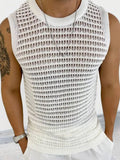 Men's Round Neck Hollow Out Sleeveless Knit Top - Trendsi