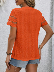 Full Size Eyelet Round Neck Short Sleeve Top - Trendsi