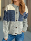 Color Block Round Neck Button Up Cardigan - Trendsi - Flyclothing LLC
