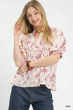 Umgee Mixed Print Puff Sleeve Split Neck Top - Trendsi - Flyclothing LLC