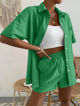 Button Up Short Sleeve Shirt and Shorts Set - Trendsi - Flyclothing LLC
