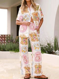 Printed Button Up Shirt and Pants Set - Trendsi - Flyclothing LLC