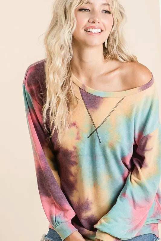 BiBi Tie Dye Print French Terry Sweatshirt - Trendsi - Flyclothing LLC