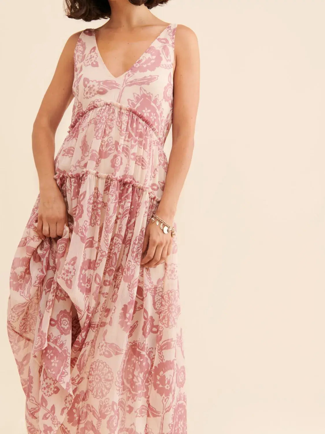 Printed V-Neck Sleeveless Dress - Trendsi - Flyclothing LLC