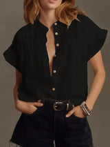 Ruffled Short Sleeve Button Up Shirt - Trendsi - Flyclothing LLC