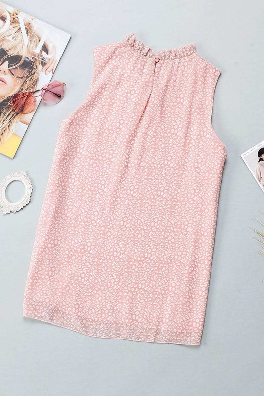 Frill Printed Round Neck Tank - Trendsi - Flyclothing LLC