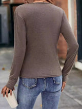 Ruched Surplice Long Sleeve T-Shirt - Trendsi - Flyclothing LLC