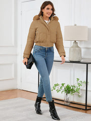 Pocketed Long Sleeve Cropped Hooded Winter Coat - Trendsi