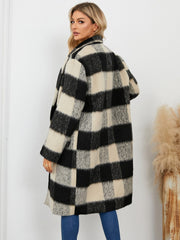 Plaid Double-Breasted Long Sleeve Coat - Trendsi