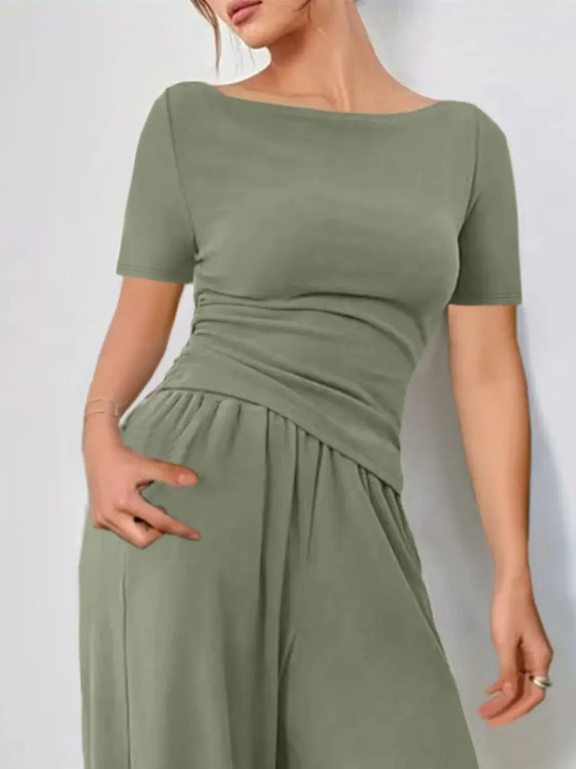 Round Neck Short Sleeve T-Shirt and Pants Set - Trendsi - Flyclothing LLC