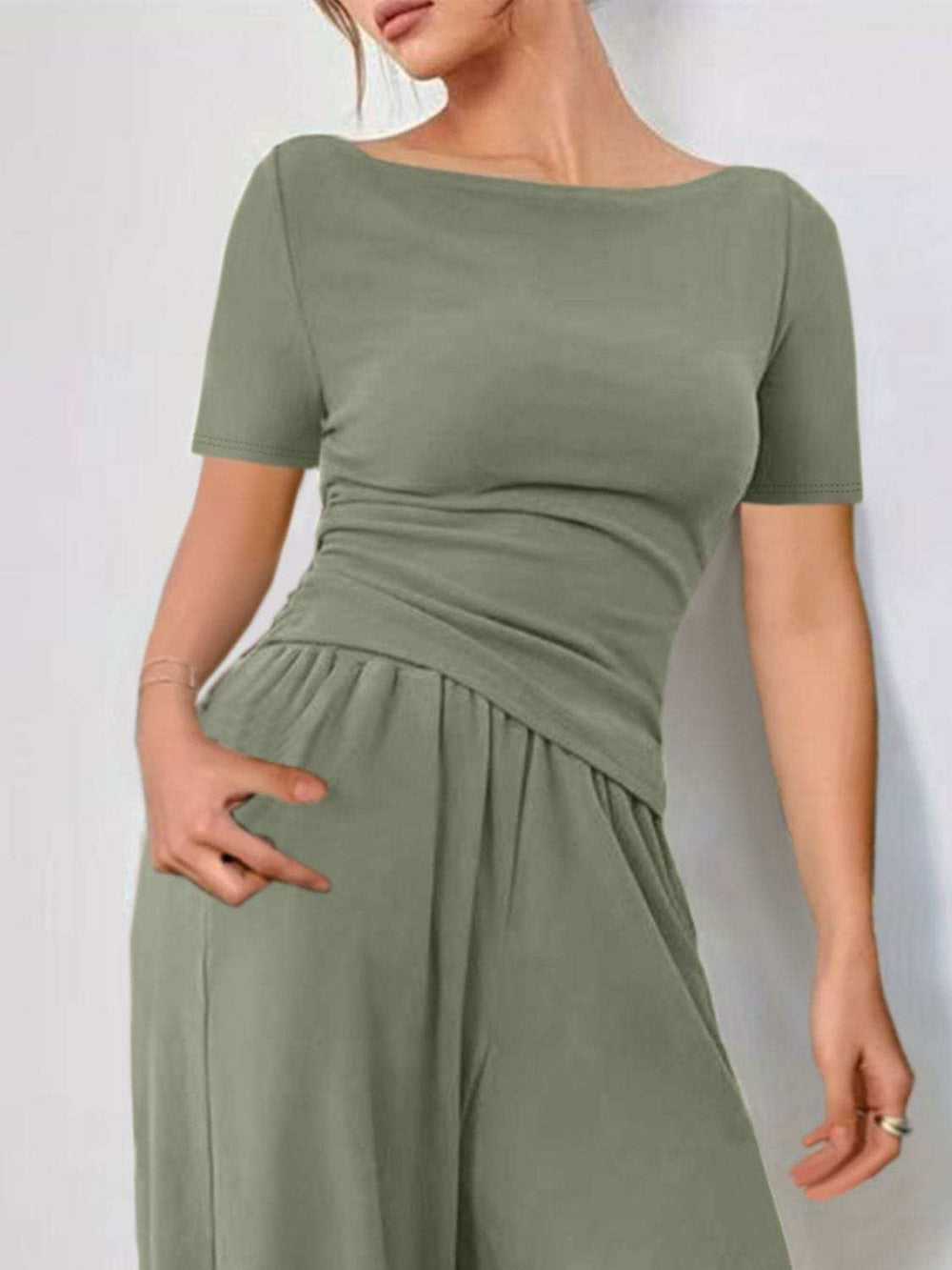 Round Neck Short Sleeve T-Shirt and Pants Set - Trendsi - Flyclothing LLC