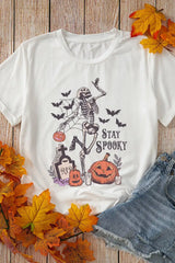 Full Size Skull Pumpkin Face STAY SPOOKY Graphic Halloween T Shirt Plus Size - Trendsi - Flyclothing LLC