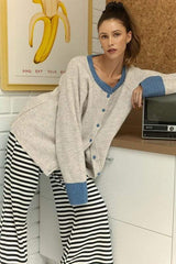 Annie Wear Contrast Trim Button Down Raglan Sleeve Cardigan - Trendsi - Flyclothing LLC