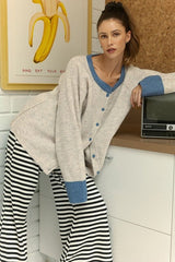 Annie Wear Contrast Trim Button Down Raglan Sleeve Cardigan - Trendsi