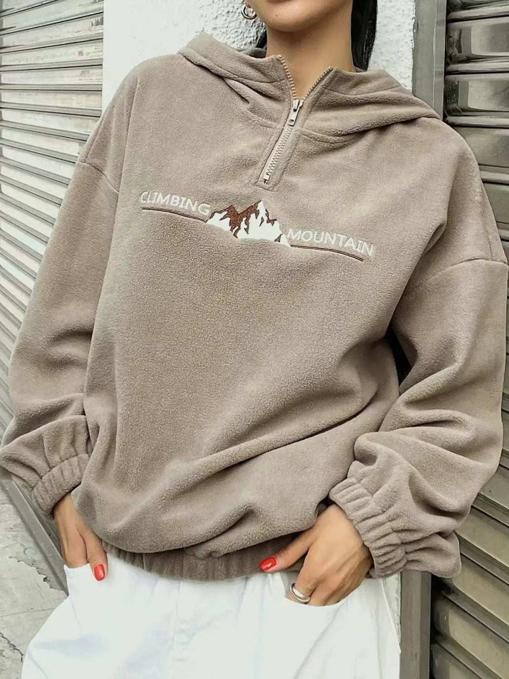 Mountain Quarter Zip Long Sleeve Hoodie - Trendsi - Flyclothing LLC