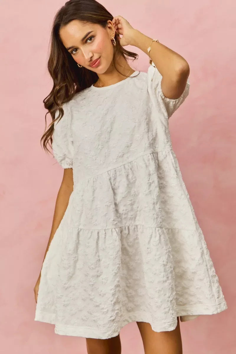 SO ME Floral Jacquard Diagnol Tiered Short Mini Dress - Trendsi - Flyclothing LLC