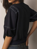 Contrast Stitches Detail Half Sleeve Blouse - Trendsi - Flyclothing LLC