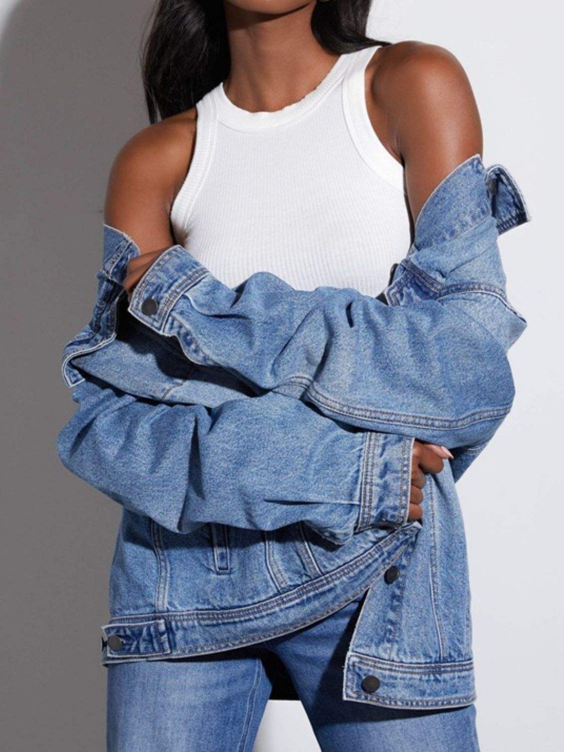 Button Up Collared Neck Denim Jacket - Trendsi - Flyclothing LLC