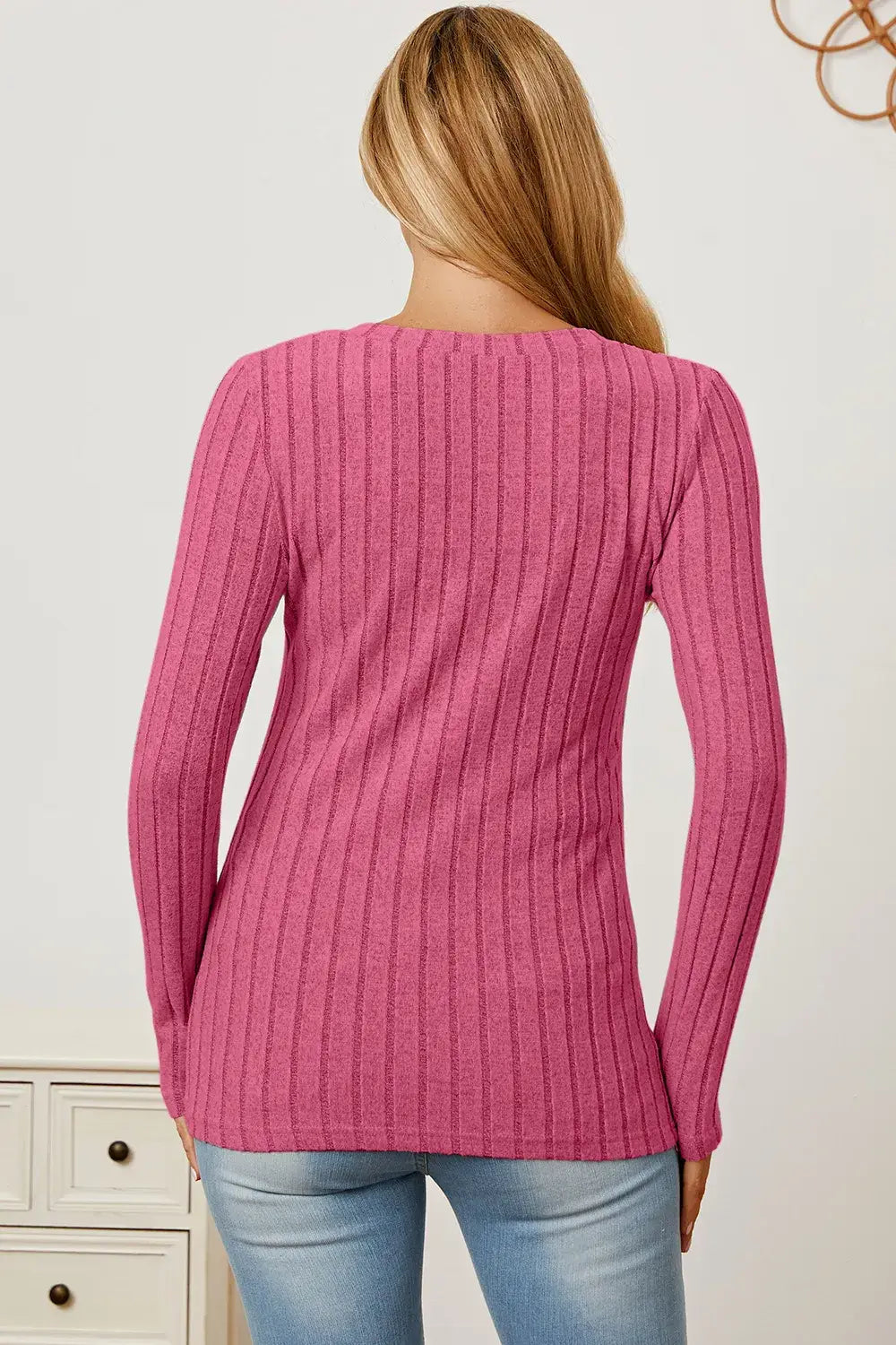 Basic Bae Full Size Ribbed V-Neck Long Sleeve T-Shirt - ShopBasicbae - Flyclothing LLC