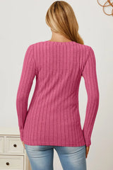 Basic Bae Full Size Ribbed V-Neck Long Sleeve T-Shirt - ShopBasicbae - Flyclothing LLC