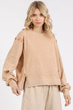Mittoshop Side Slit Exposed Seam Round Neck Sweatshirt - Trendsi