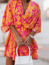 Layered Printed Surplice Mini Dress - Trendsi - Flyclothing LLC