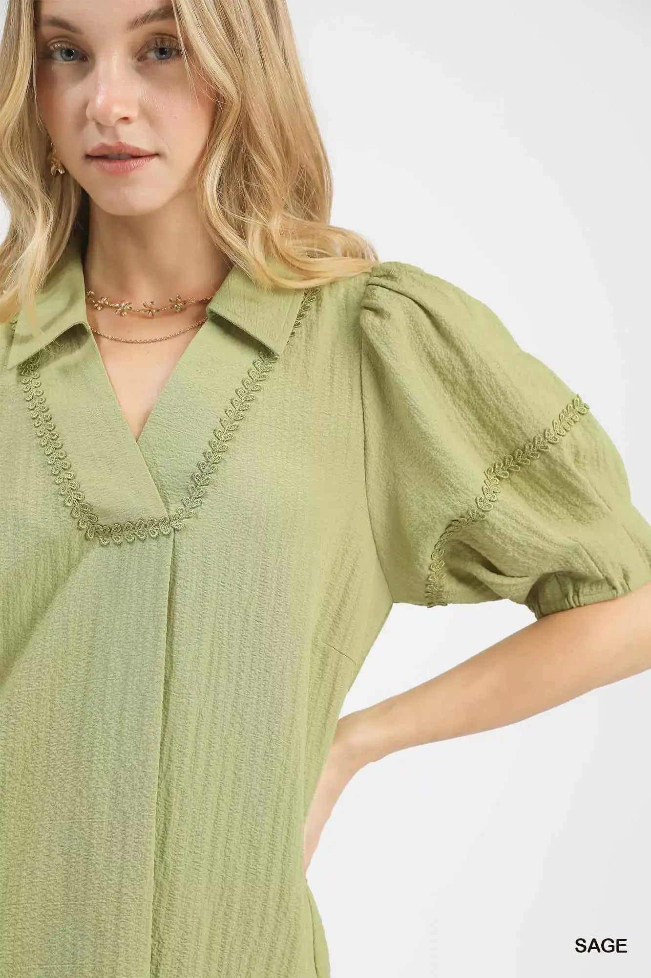 Umgee Textured Puff Sleeve Top - Trendsi - Flyclothing LLC
