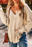 V-Neck Dropped Shoulder Long Sleeve Sweater - Trendsi - Flyclothing LLC