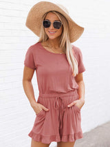 Ruffled Boat Neck Short Sleeve Romper - Trendsi - Flyclothing LLC