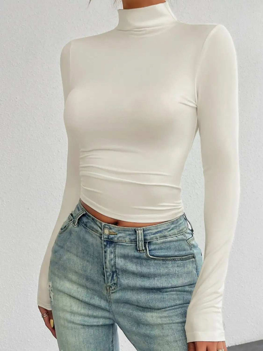 Mock Neck Long Sleeve T-Shirt - Trendsi - Flyclothing LLC