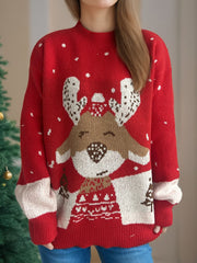 Reindeer Mock Neck Long Sleeve Sweater - Trendsi