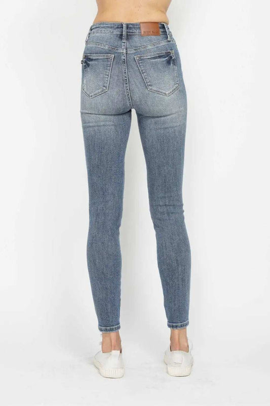Judy Blue Full Size Tummy Control Contrast Wash Skinny Jeans - Trendsi - Flyclothing LLC