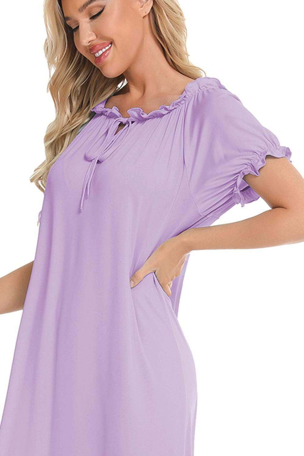 Lace Detail Short Sleeve Lounge Dress - Trendsi - Flyclothing LLC
