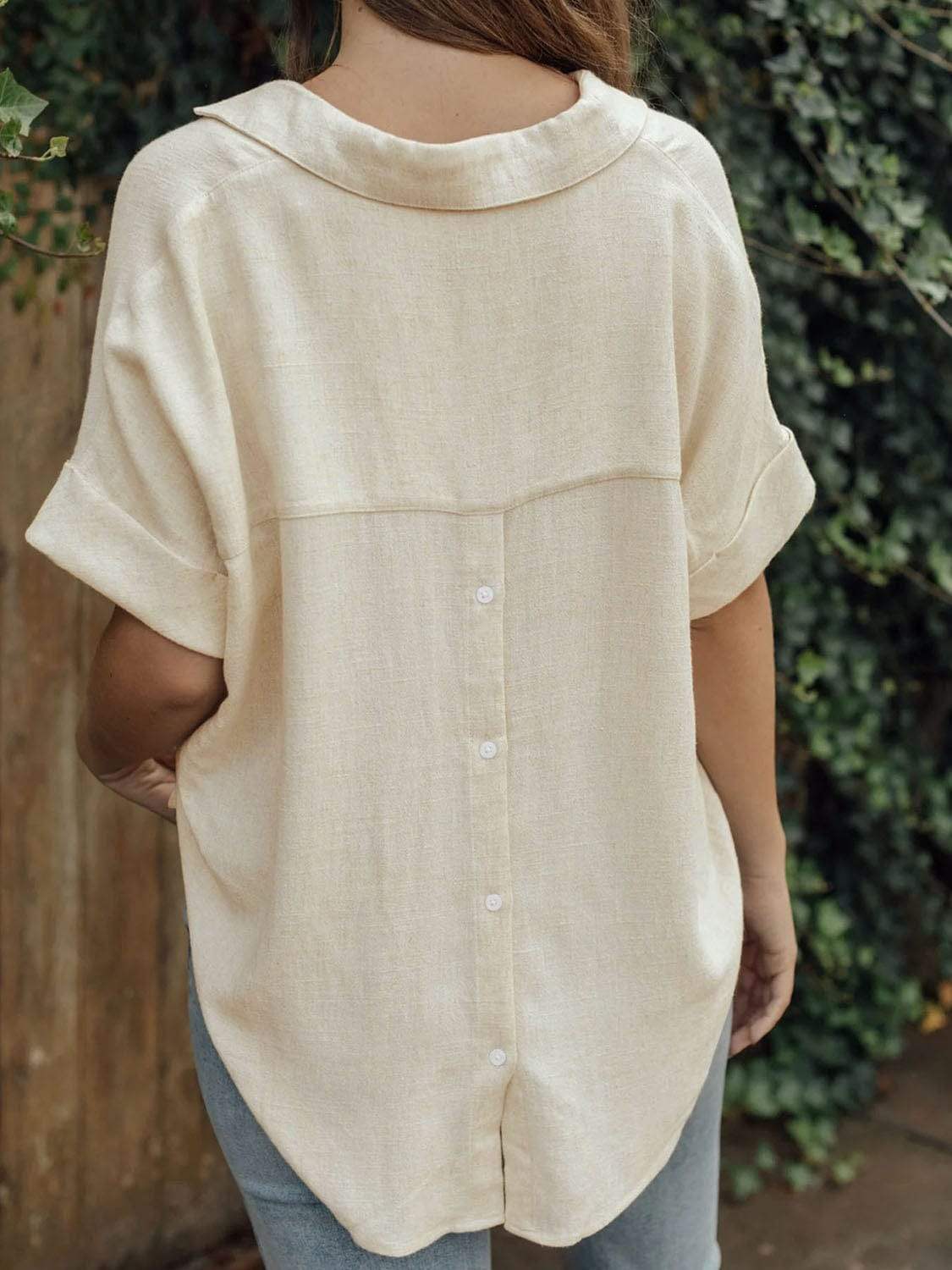 Johnny Collar Half Sleeve Blouse - Trendsi - Flyclothing LLC