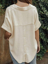 Johnny Collar Half Sleeve Blouse - Trendsi - Flyclothing LLC