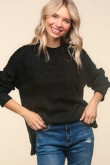 Haptics Mock Neck Side Slit Knit Top - Trendsi