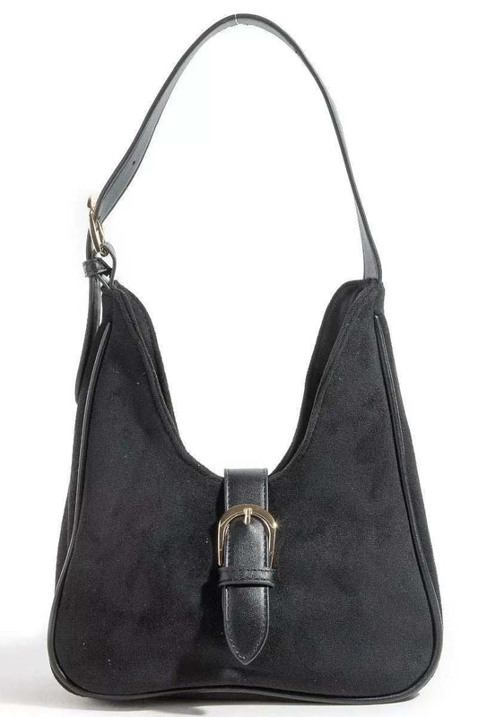 Fame Buckle Accent Faux Suede Hand Bag - Trendsi - Flyclothing LLC