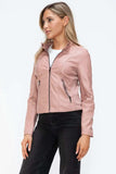Snobbish Faux Leather Zip Up Drawstring Hooded Jacket - Trendsi - Flyclothing LLC