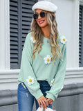 Angel Wings Flower Round Neck Long Sleeve Sweater - Trendsi