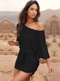 Drawstring One Shoulder Three-Quarter Sleeve Mini Dress - Trendsi - Flyclothing LLC