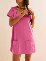 Lovelet Square Neck Short Sleeve Mini Tee Dress - Trendsi - Flyclothing LLC