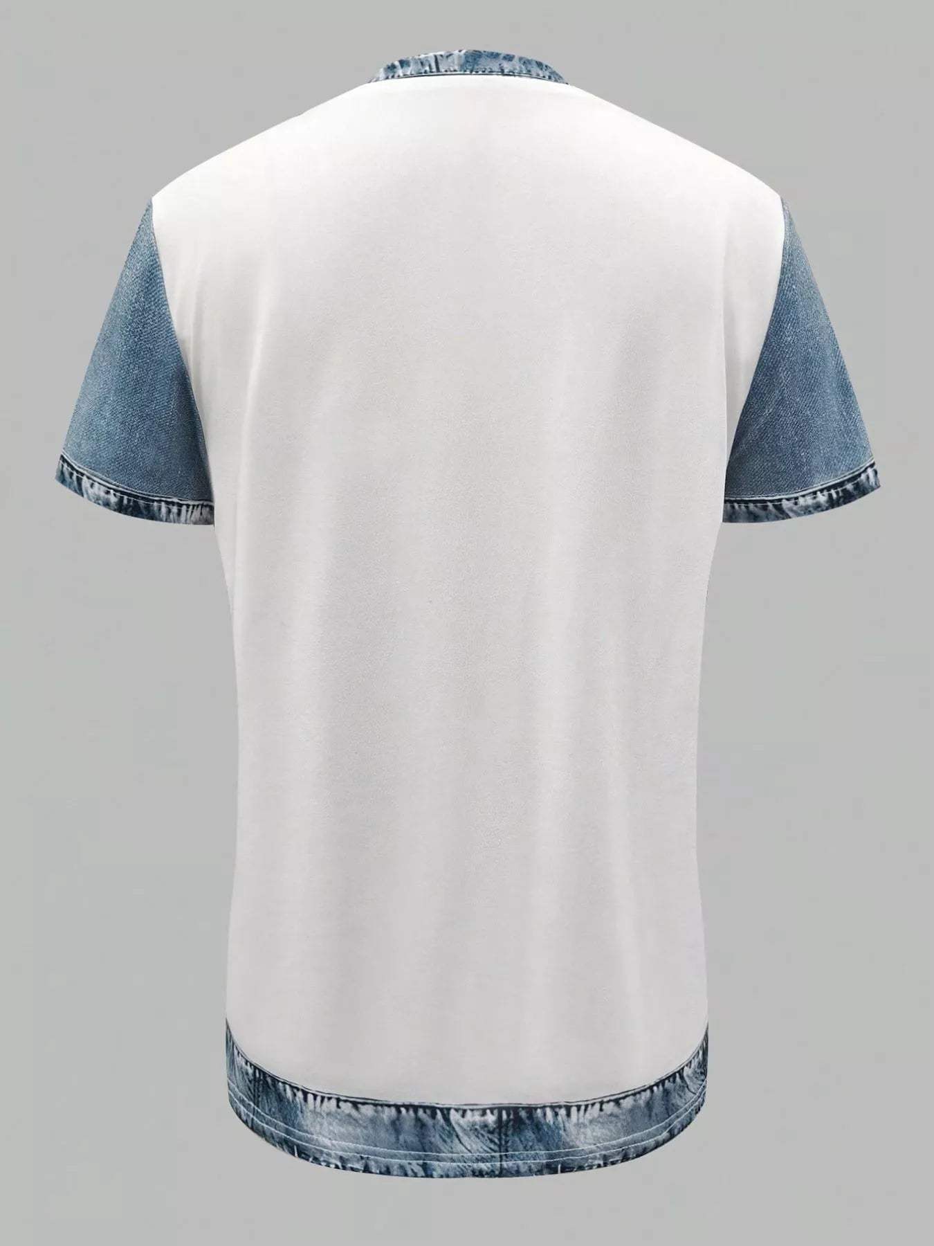 Denim Patchwork Short Sleeve Blouse - Trendsi - Flyclothing LLC