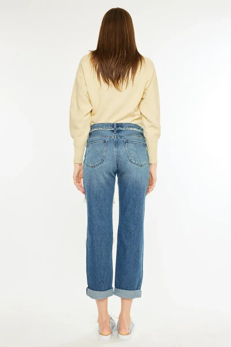 Kancan Distressed Mid Rise True Boyfriend Jeans - Trendsi - Flyclothing LLC