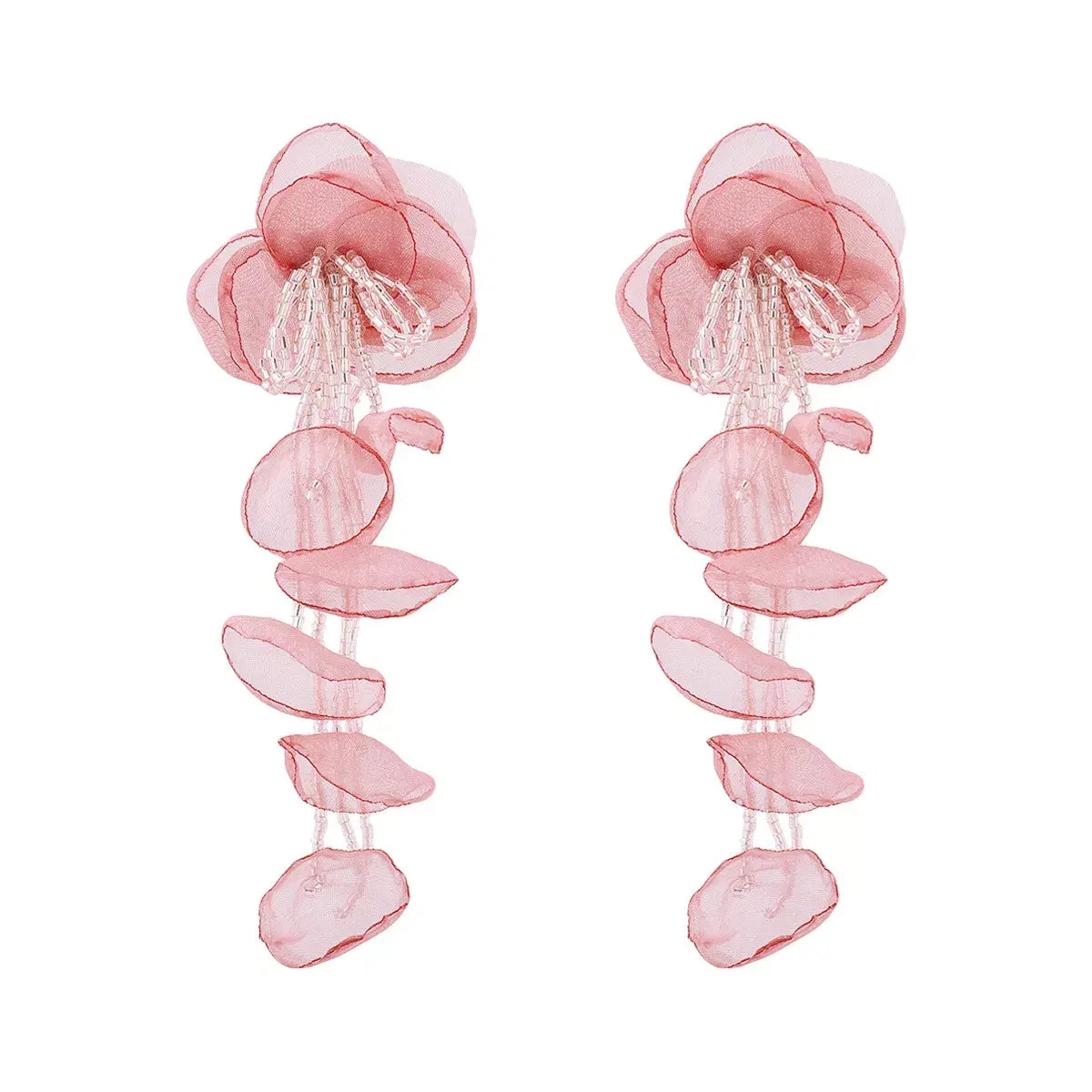Floral Petal Beaded Tassel Drop Earrings - Trendsi - Flyclothing LLC