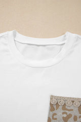 Leopard Patchwork Crochet Lace Trim Puff Sleeve T Shirt - Trendsi - Flyclothing LLC
