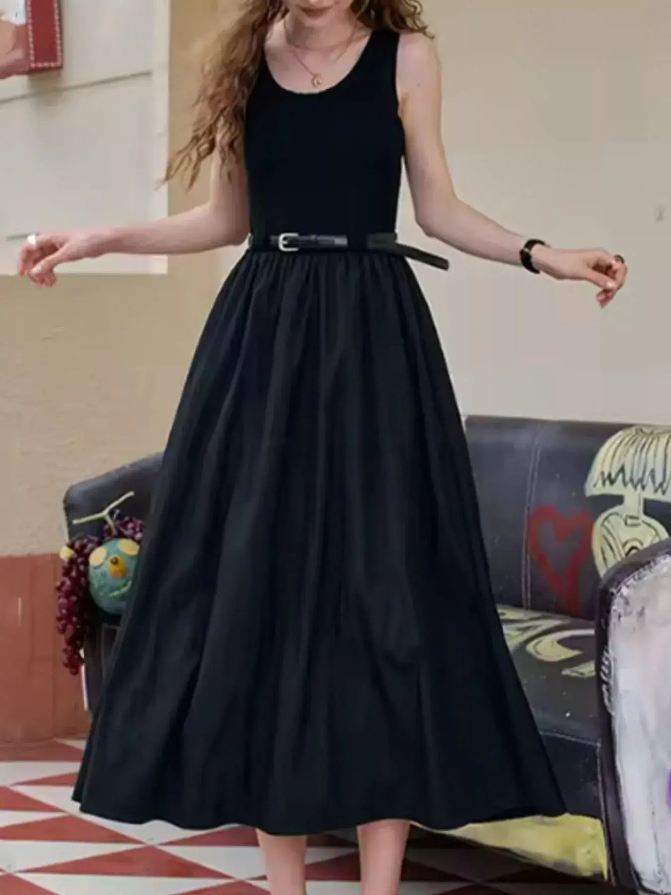 Round Neck Sleeveless Midi Dress - Trendsi - Flyclothing LLC