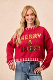 BiBi Christmas Theme Sequin Lattering Sweater - Trendsi - Flyclothing LLC