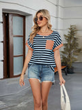 Striped Round Neck Short Sleeve T-Shirt - Trendsi - Flyclothing LLC