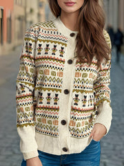 Graphic Button Down Long Sleeve Cardigan - Trendsi